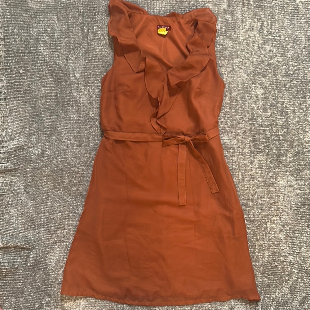 EUC Merona burnt orange sleeveless dress with ruffle collar size 2